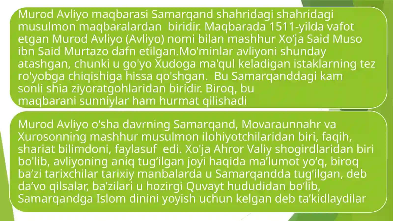 SAMARQANDDAGI AVLIYOLAR 2