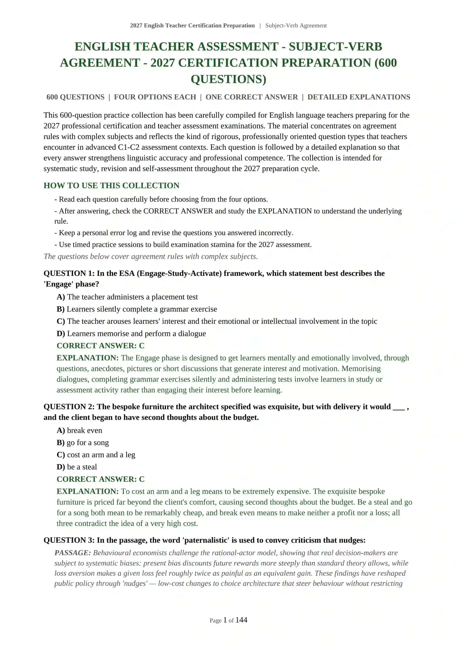 Subject-Verb Agreement Certification Prep 2027 2