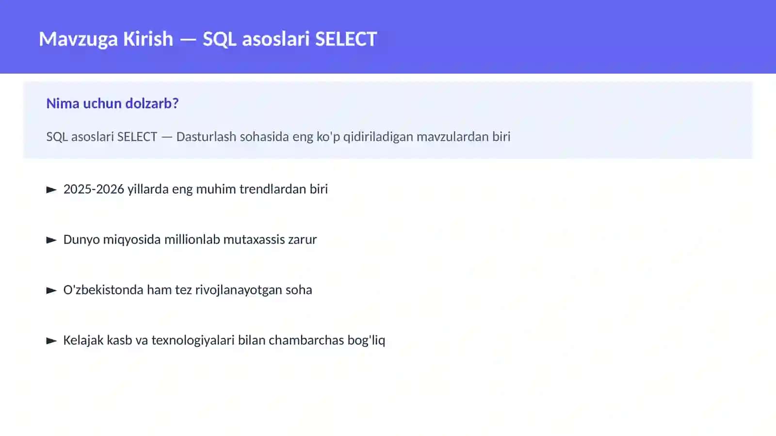 SQL asoslari SELECT 2