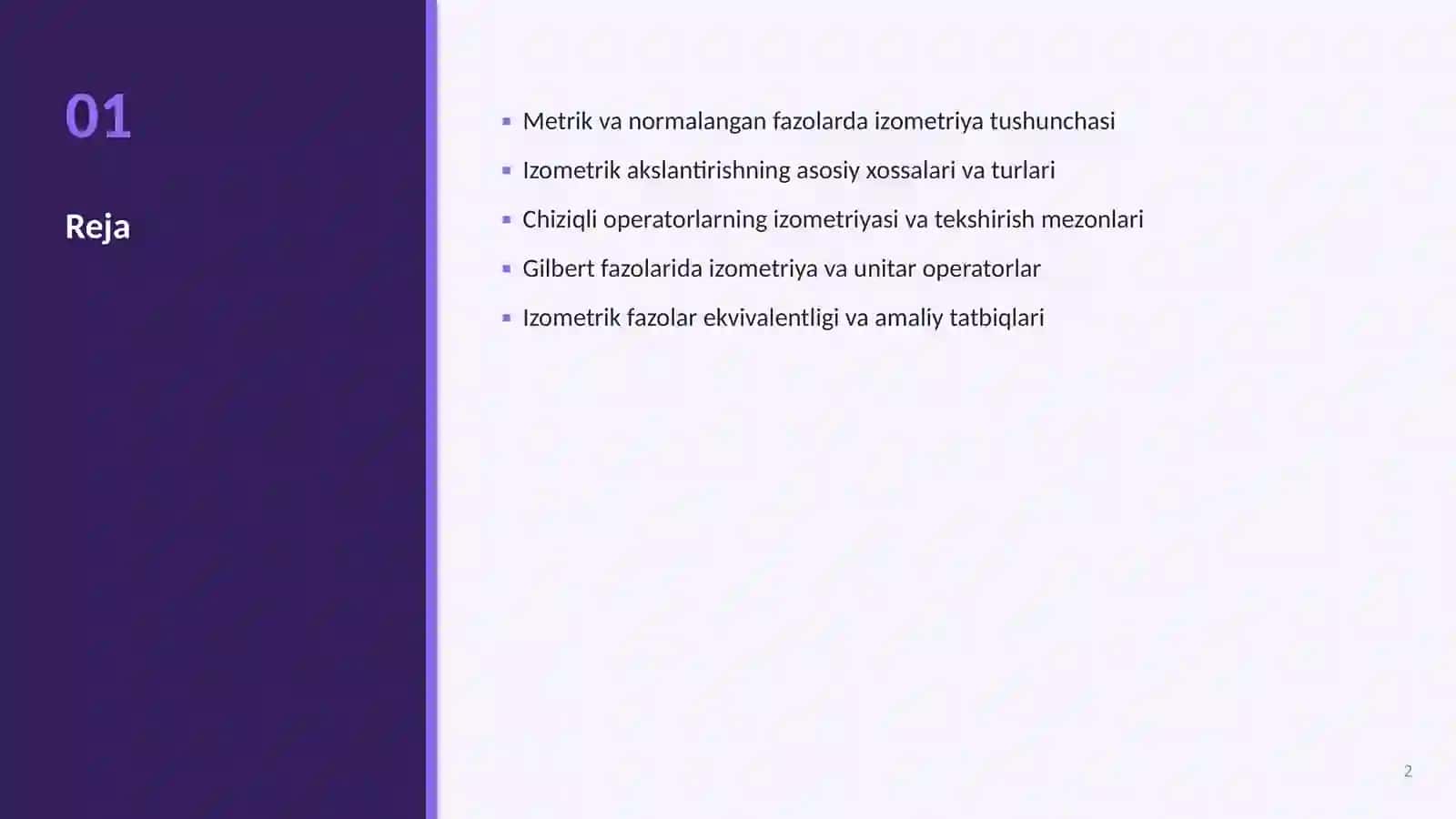 Funksional analiz: Izometriyani aniqlash va tekshirish 2