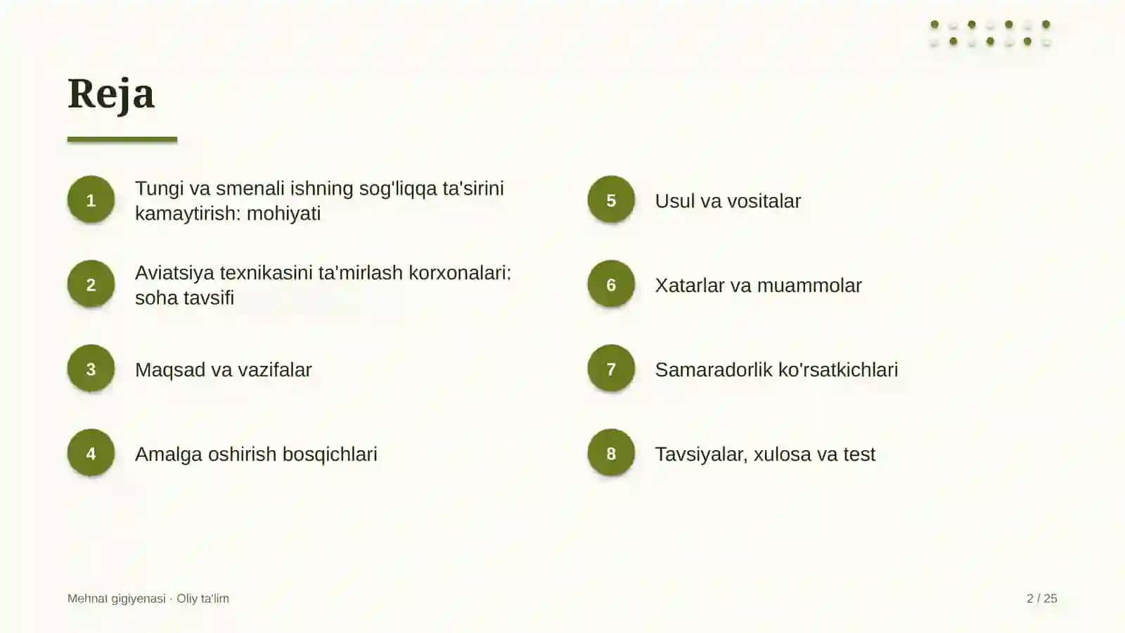 Mehnat gigiyenasi · Oliy ta'lim 2