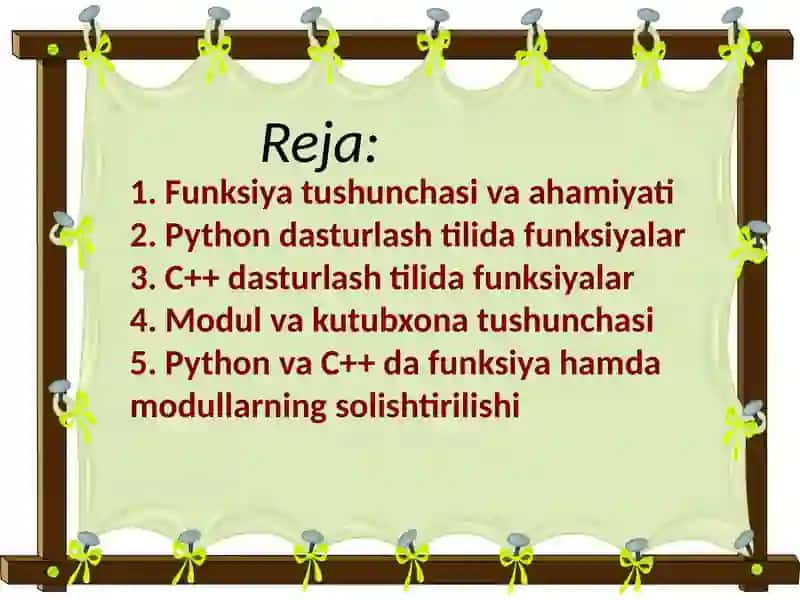 Pyuton va C++ dasturlarida funksiya va modul tushunchasi 2
