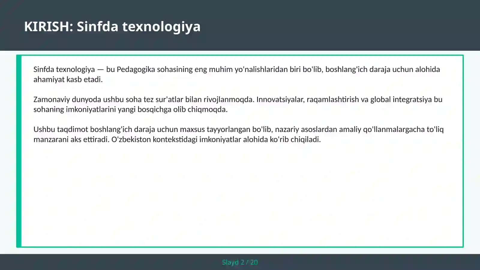 Sinfda texnologiya 2