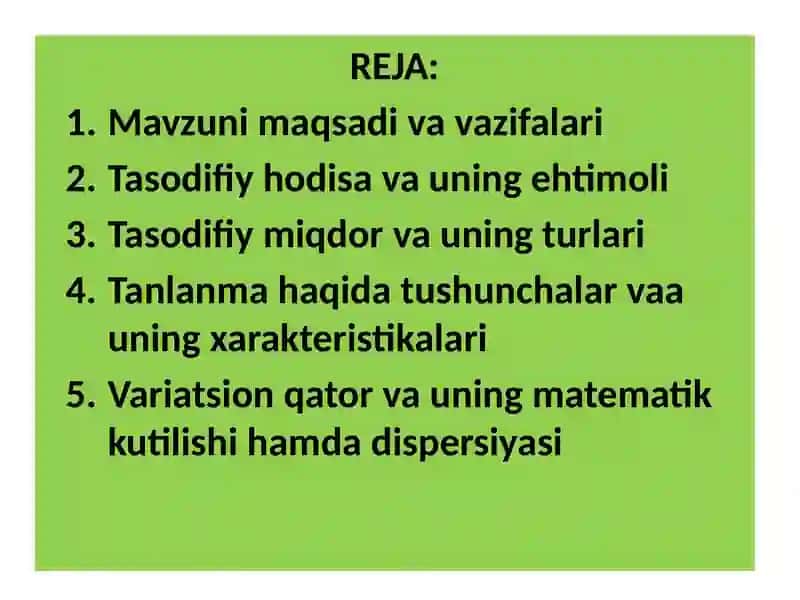 EHTIMOLLIK VA STATISTIKA 2