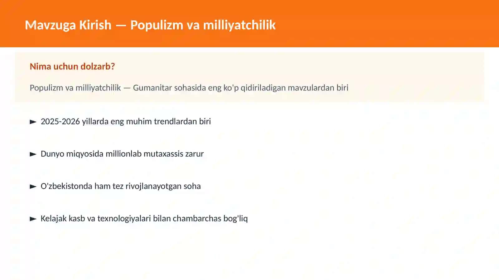 Populizm va milliyatchilik 2