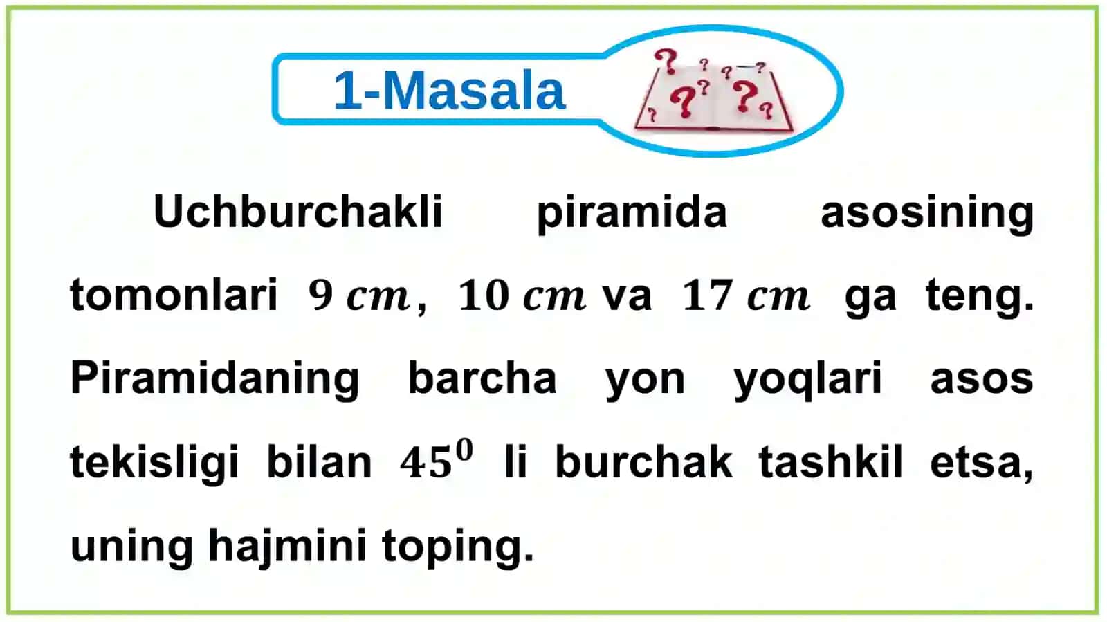 Piramida hajmini hisoblashga doir masalalar 2