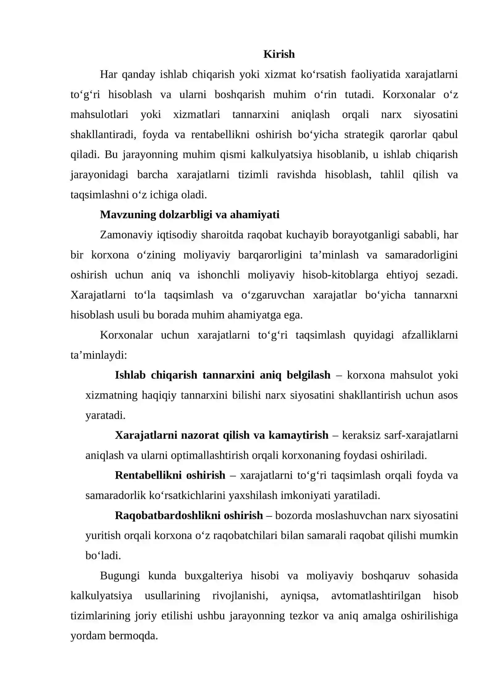 XARAJatlarni to‘la taqsimlab va o‘zgaruvchan xarajatlar bo‘yicha tannarxni kalkulyatsiya qilish usuli 2