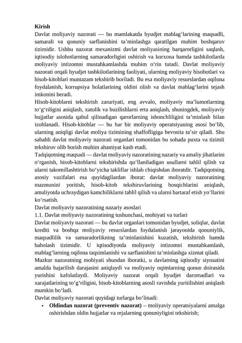 Davlat moliyaviy nazoratida hisob-kitoblarni tekshirish. 2