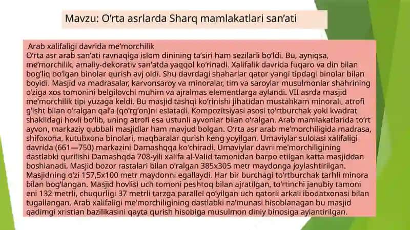 O’rta asrlarda Sharq mamlakatlari san’ati 2