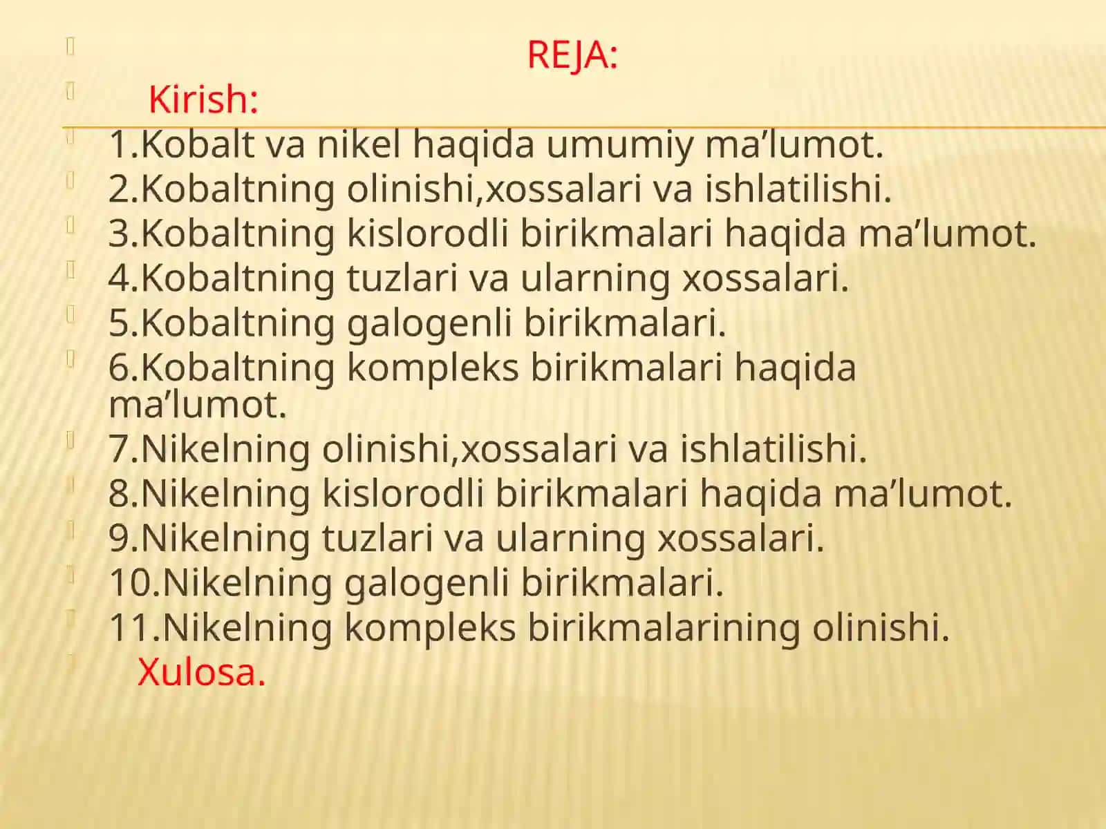 Kobalt-vanikel birikmalarining olinishi va xossalari 2