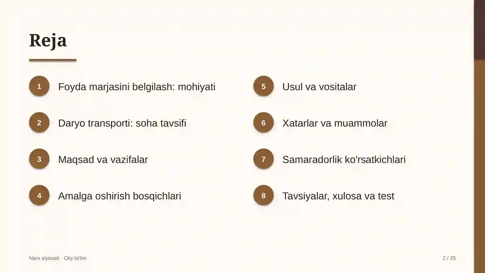 Daryo transportida foyda marjasini belgilash 2