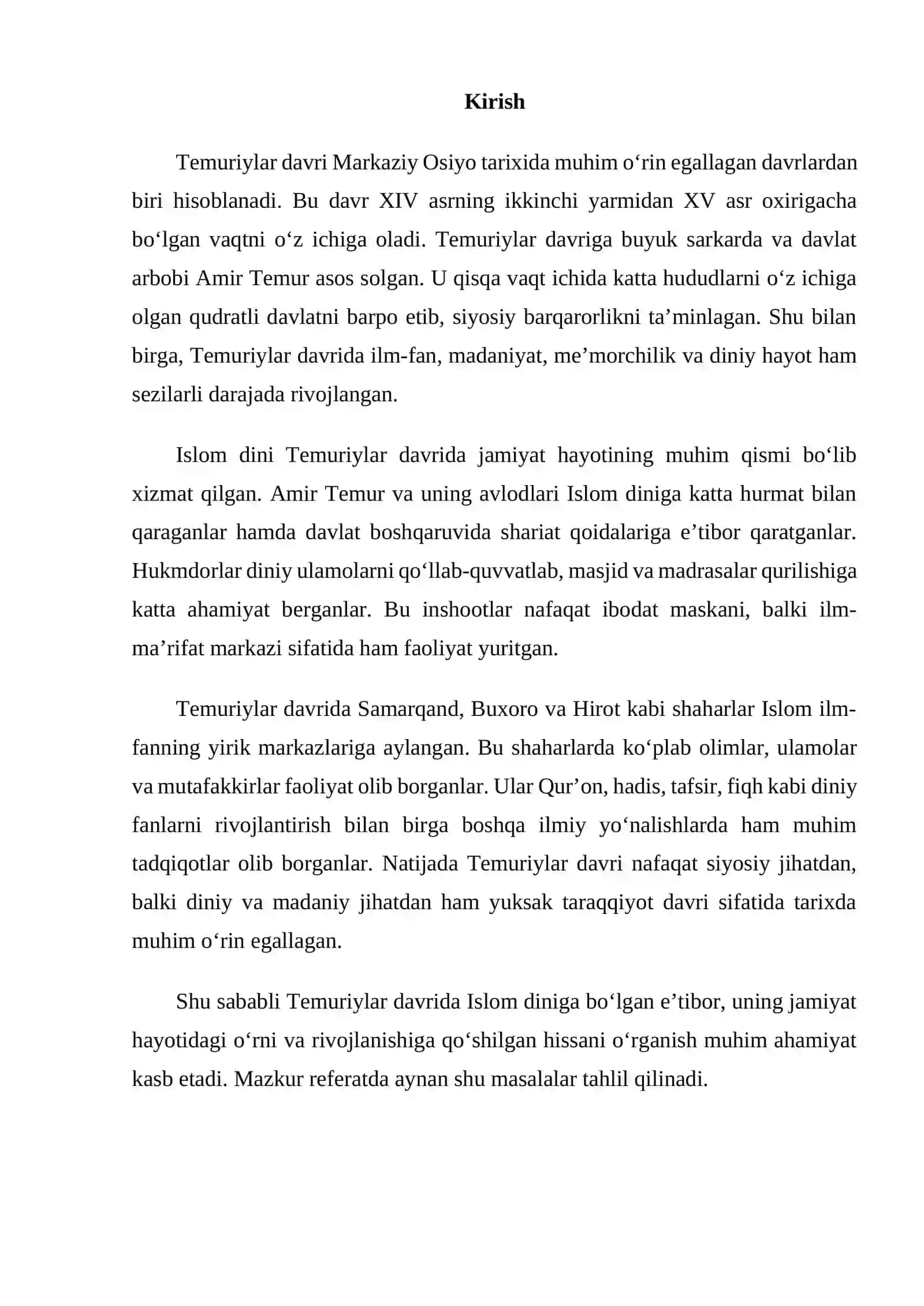 Temuriylar davrida Islom diniga e’tibor 2