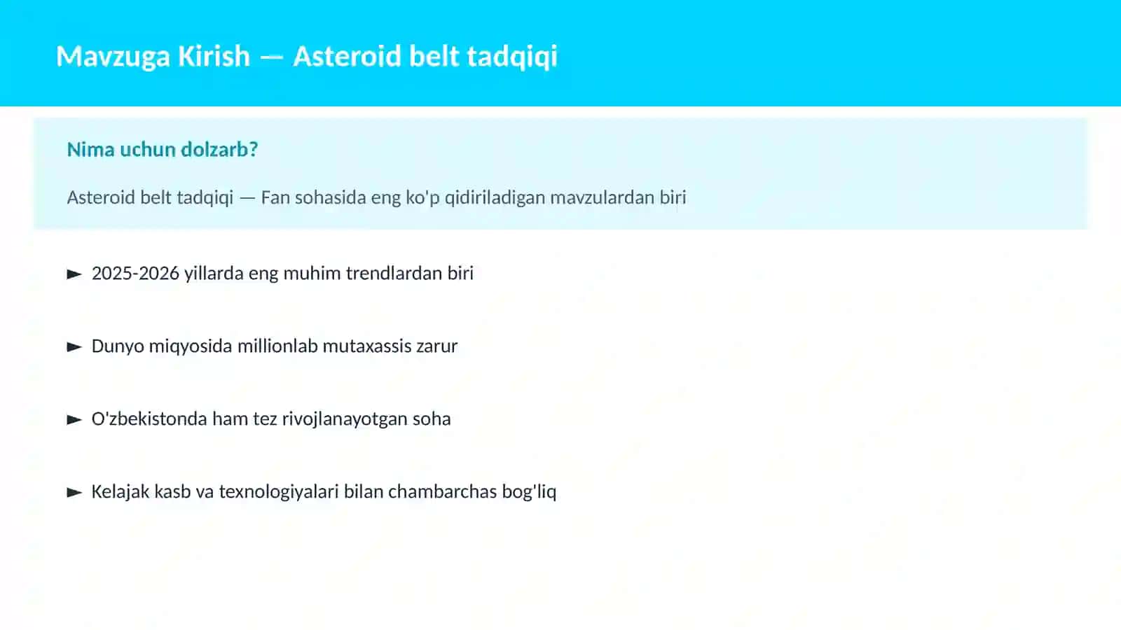 Asteroid belt tadqiqi 2