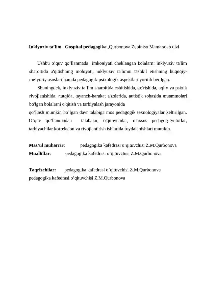 Inklyuziv ta’lim. Gospital pedagogika 2