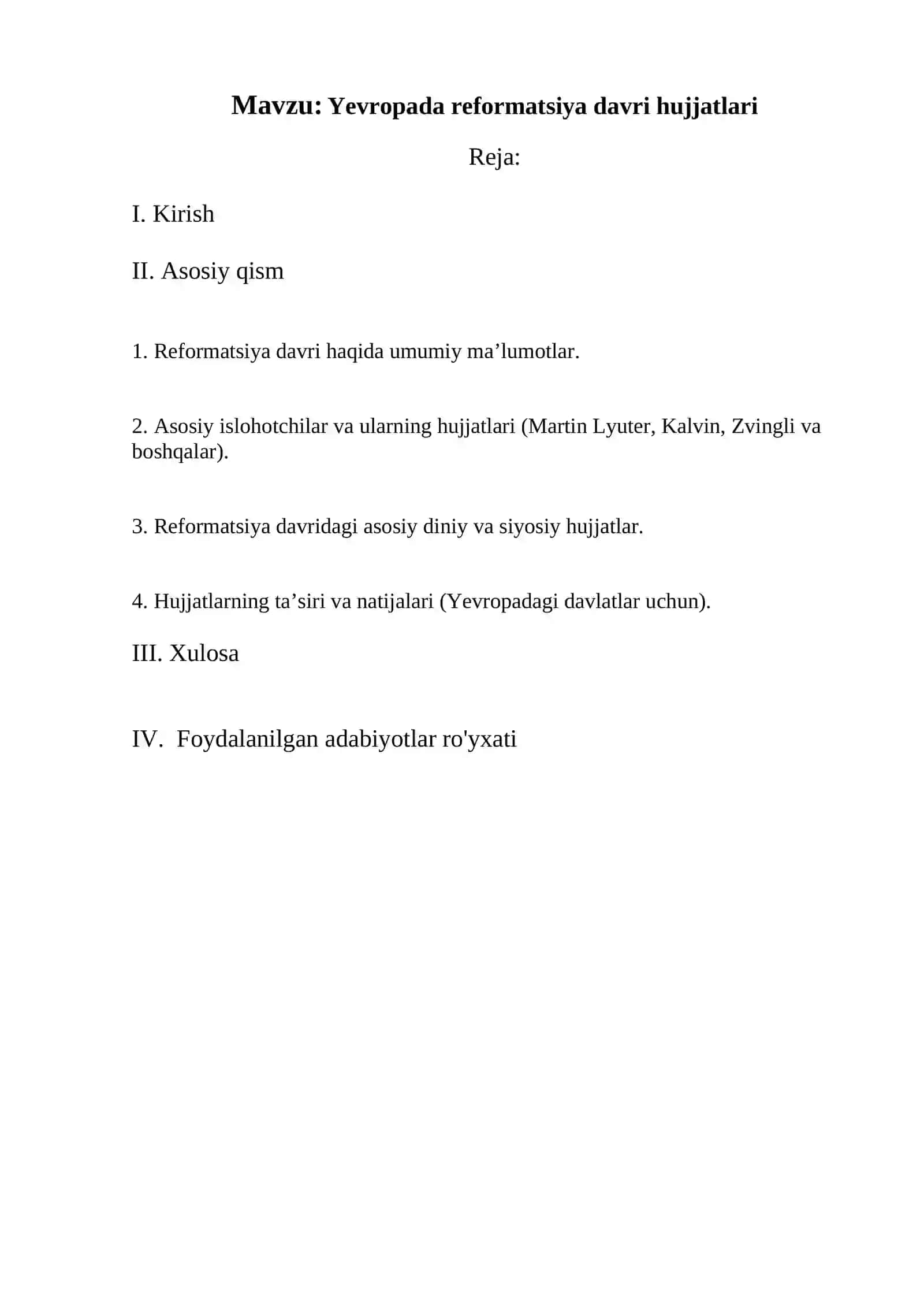 Yevropada reformatsiya davri hujjatlari 2