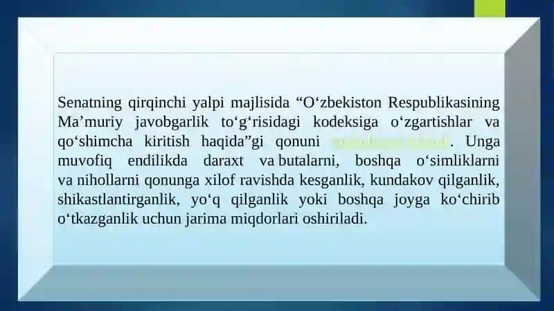 O‘RMON VA O‘SIMLIKLAR BILAN BOG‘LIQ HUQUQBUZARLIKLAR UCHUN MA’MURIY JAVOBGARLIK. 2