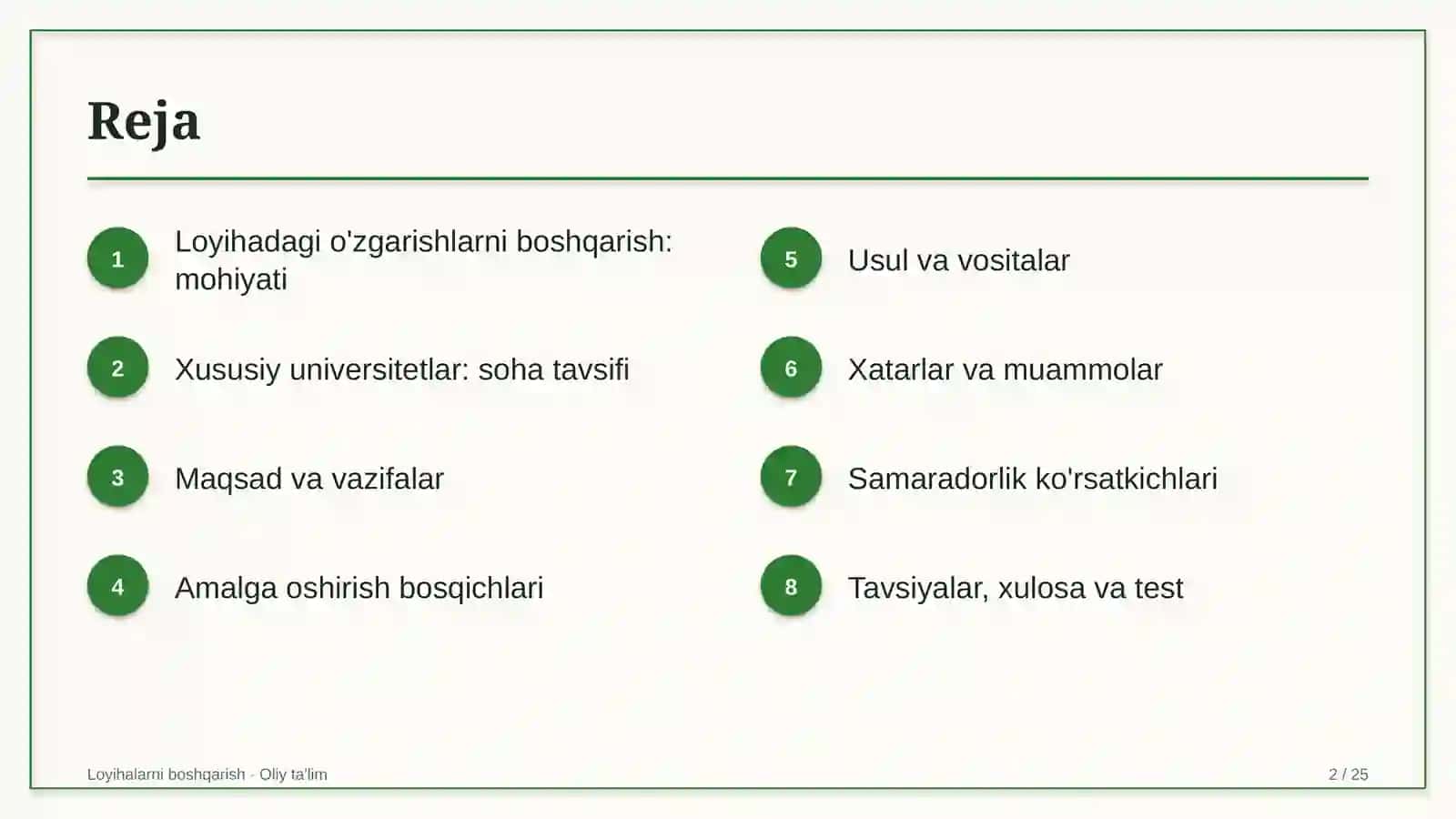 xususiy universitetlarda loyihadagi o'zgarishlarni boshqarish 5568 2