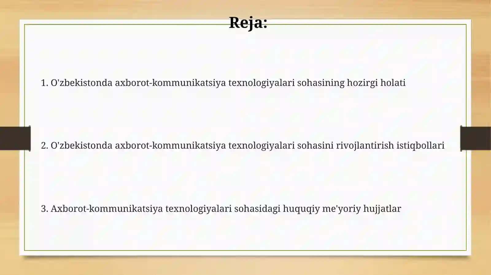 Axborot-kommunikatsiya texnologiyalari sohasidagi huquqiy me'yoriy hujjatlar 2