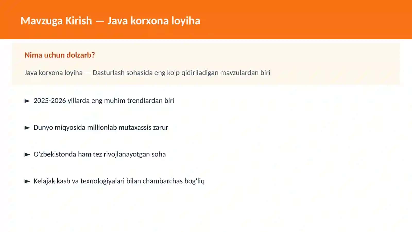 DASTURLASH | JAVA VA KORXONA 2