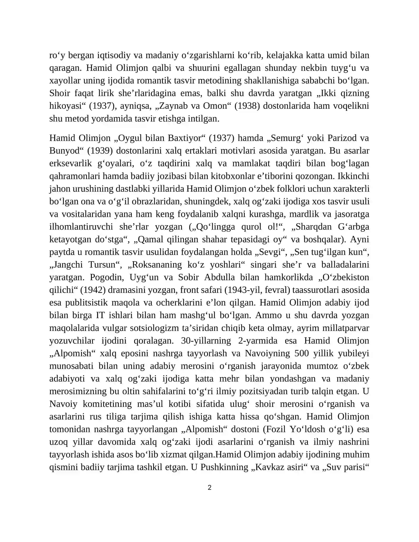 Hamid Olimjonning hayoti va ijodi 2