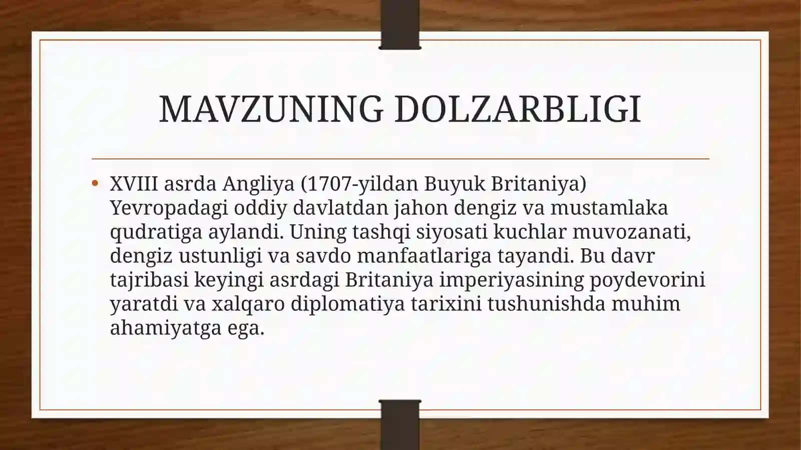 XVIII asrda Angliyaning tashqi siyosati 2