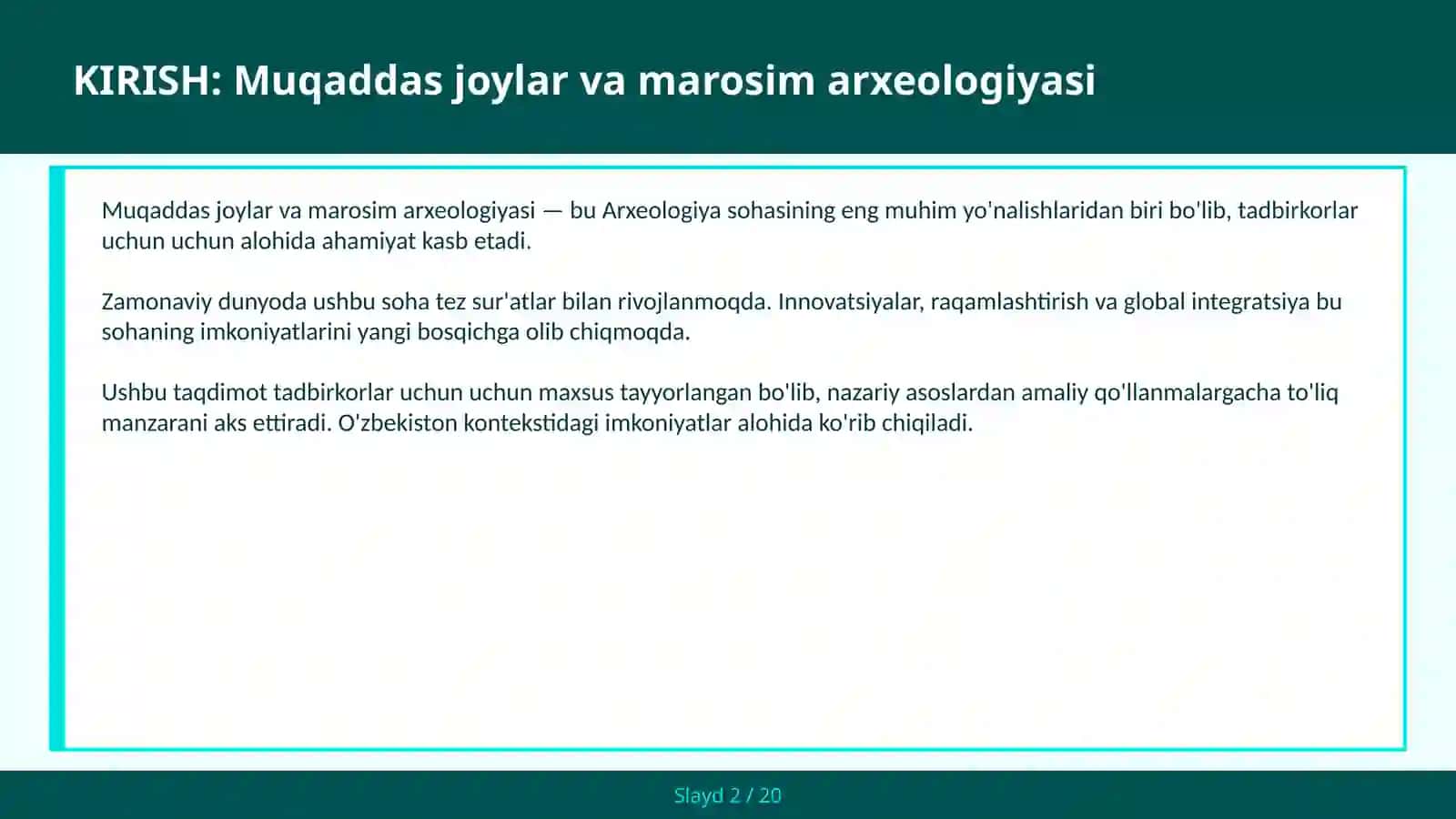 MUQADDAS JOYLAR VA MAROSIM ARXEOLOGIYASI 2