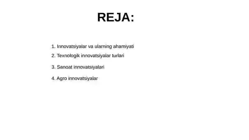 Innovatsiyalarning sohalar bo'yicha turlari 2
