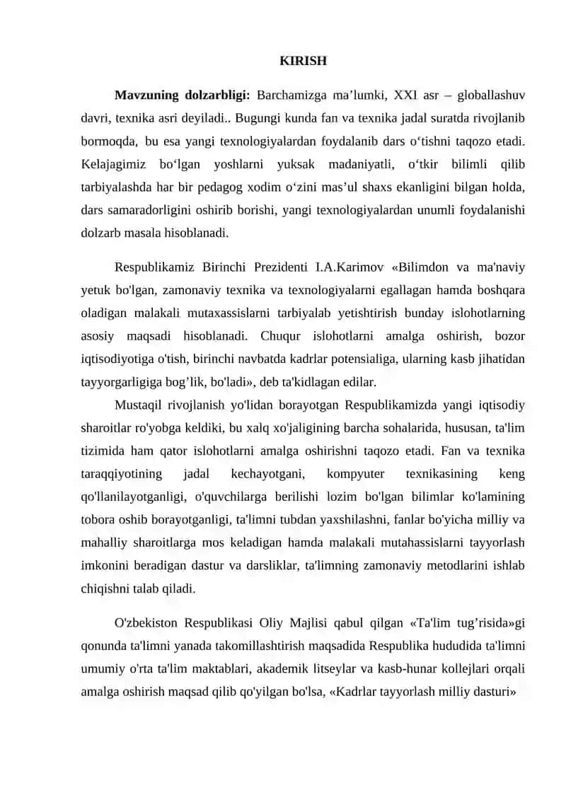 Informatika fanini o’qitishda innovatsion uslublarni ishlab chiqish va ularni dars jarayoniga tadbiq etish 2
