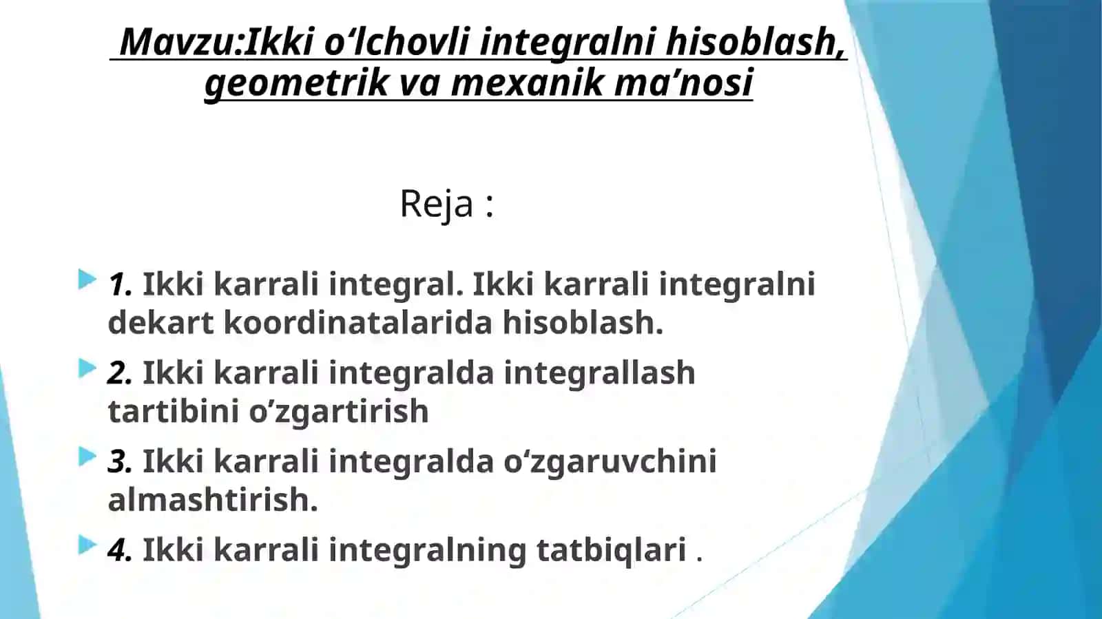Ikkikarrali integralning tatbiqlari 2