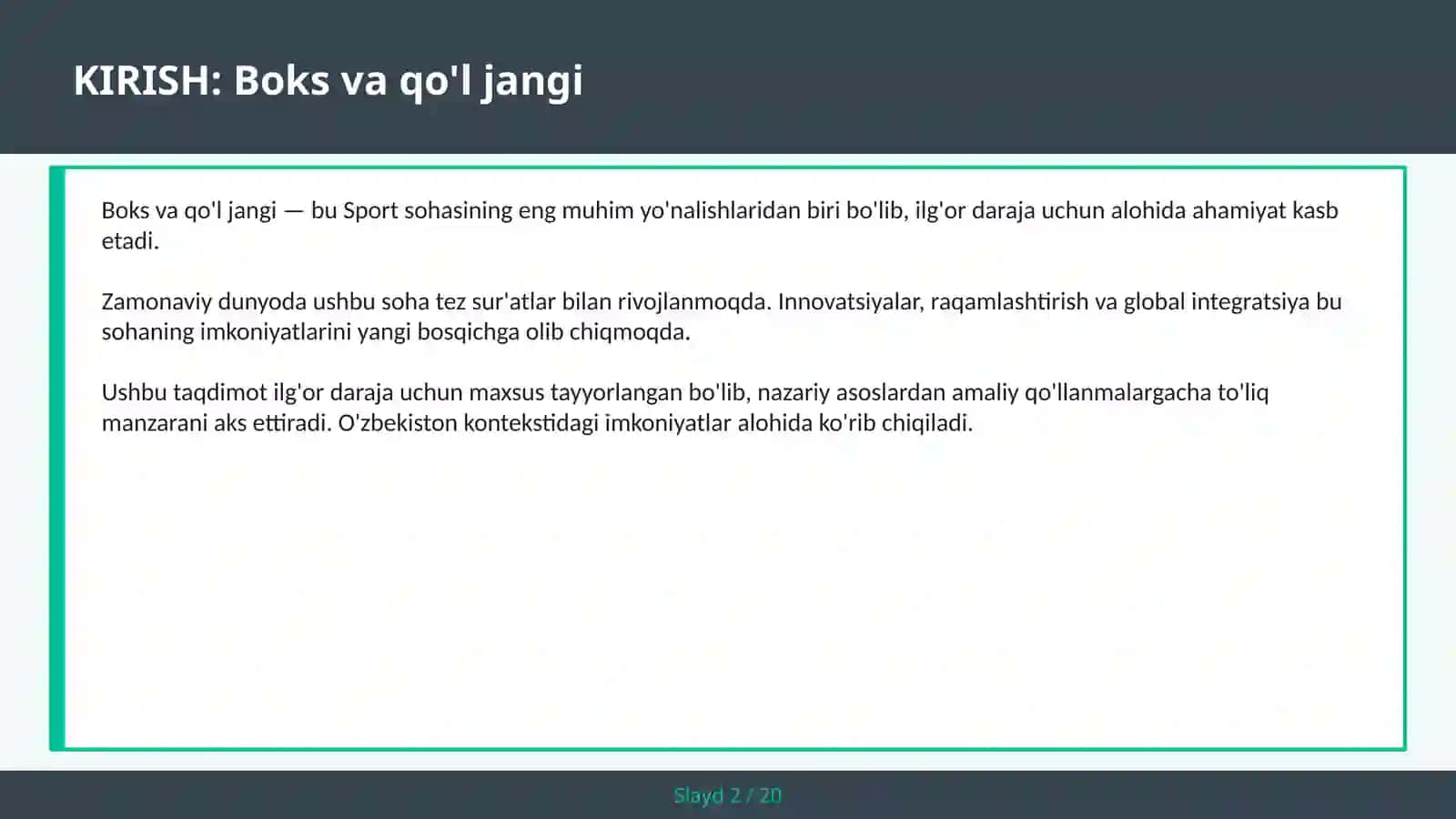 Boks va qo'l jangi 2