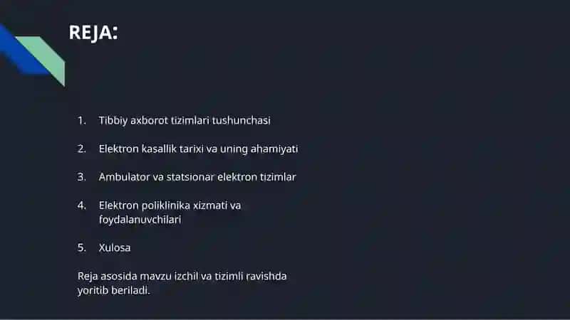 Tibbiy axborot tizimlari va elektron kasallik tarixini yuritish 2