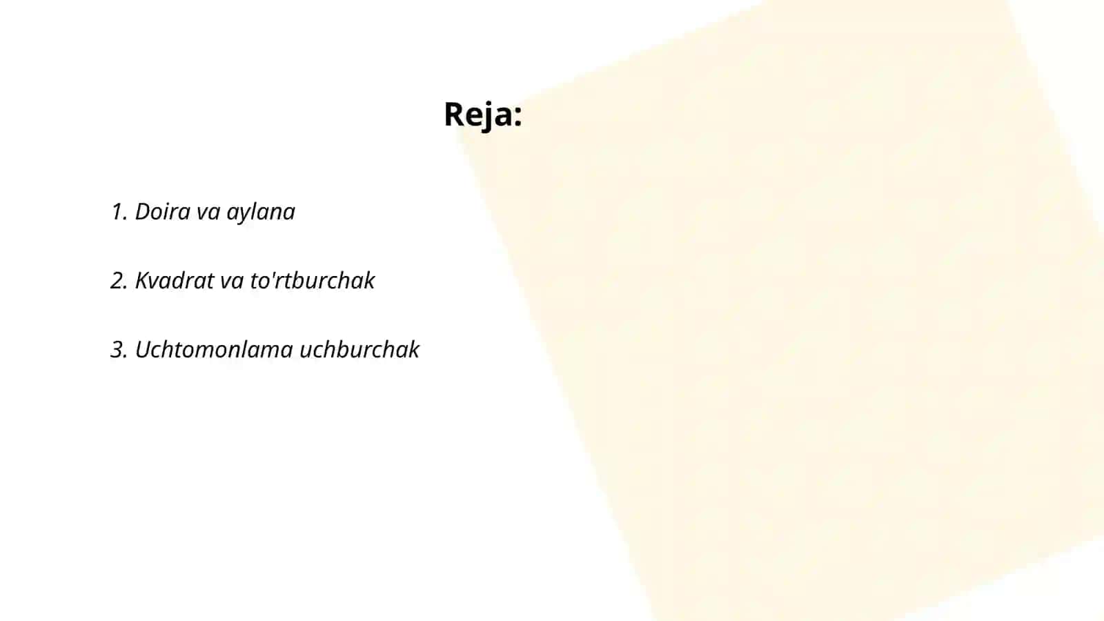Geometrik figuralarni farqlash va nomini aytishga oʻrgatish 2
