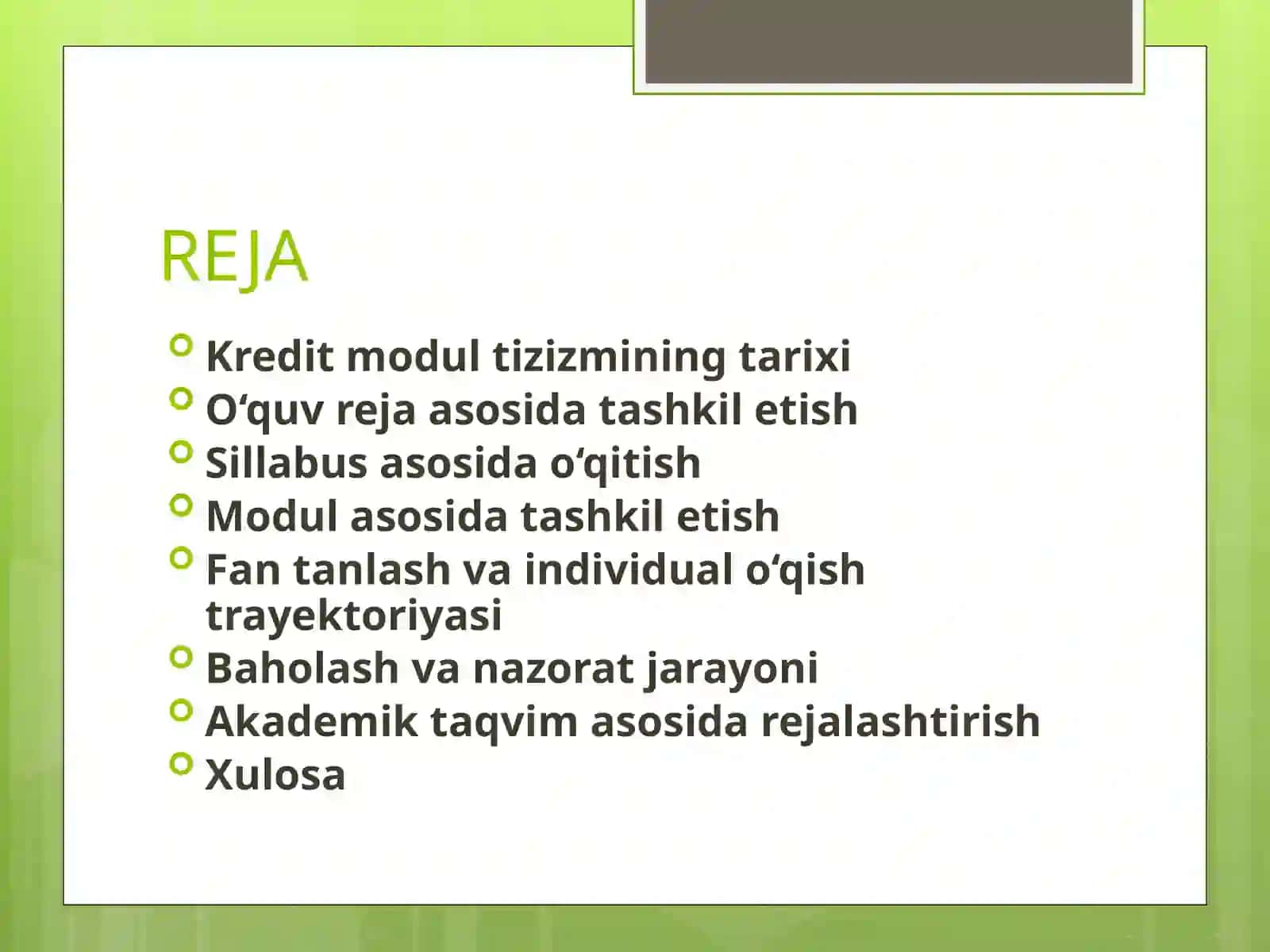 Kredit ta’lim tizimida o‘quv jarayonini tashkil etish 2