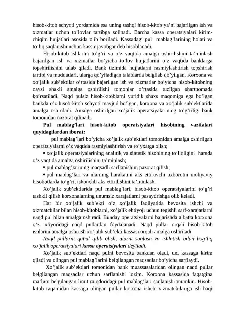 Pul Mablag'lari va Hisob-Kitoblar Hisobi 2