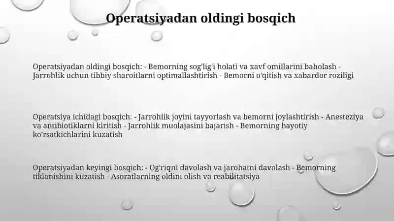 Xirurgik Bemorlarni Davolash Bosqichlari 2