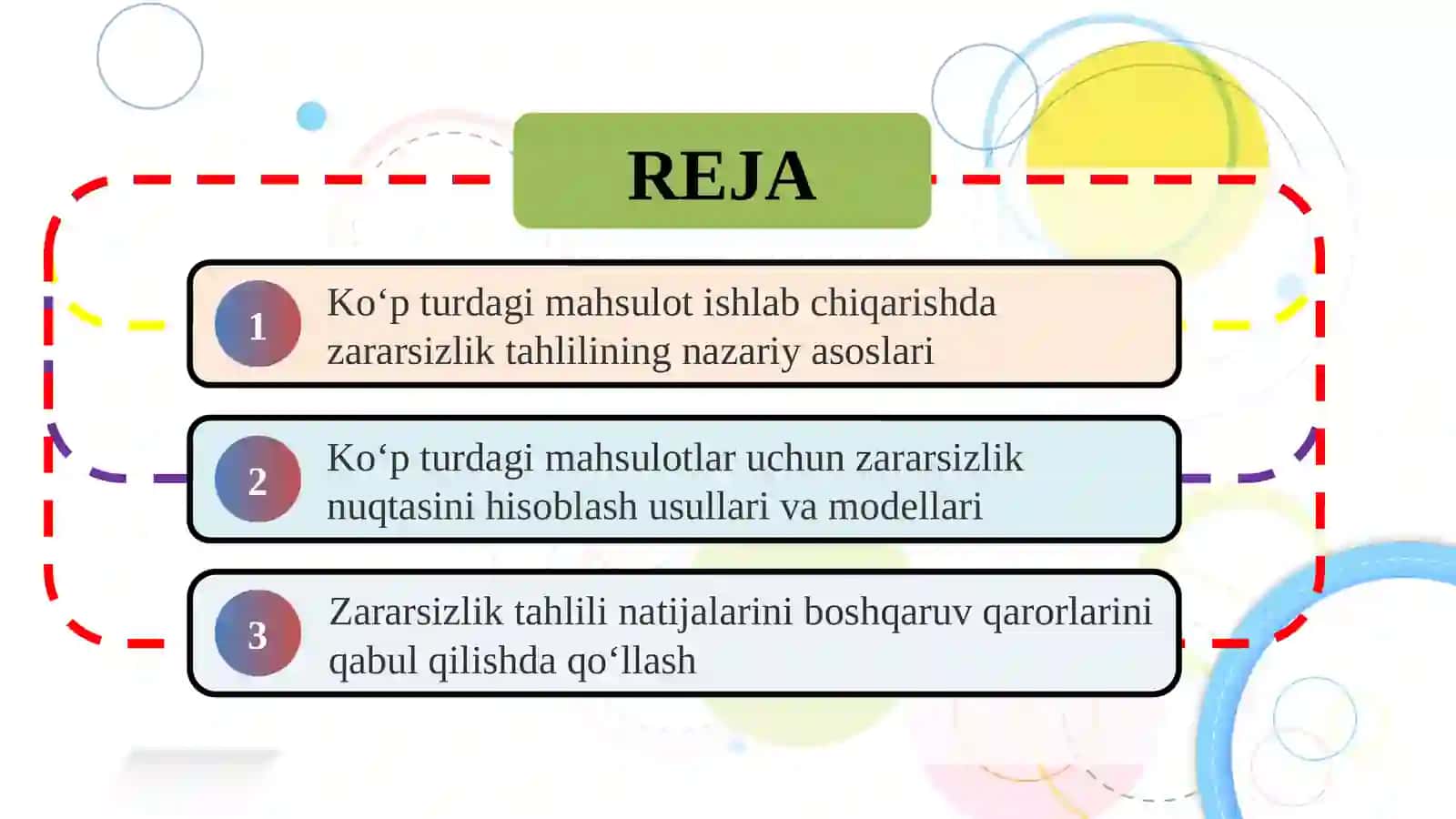 Ko‘p turdagi mahsulot ishlab chiqaruvchikorxonalarda zararsizlik tahlili xususiyatlari. 2