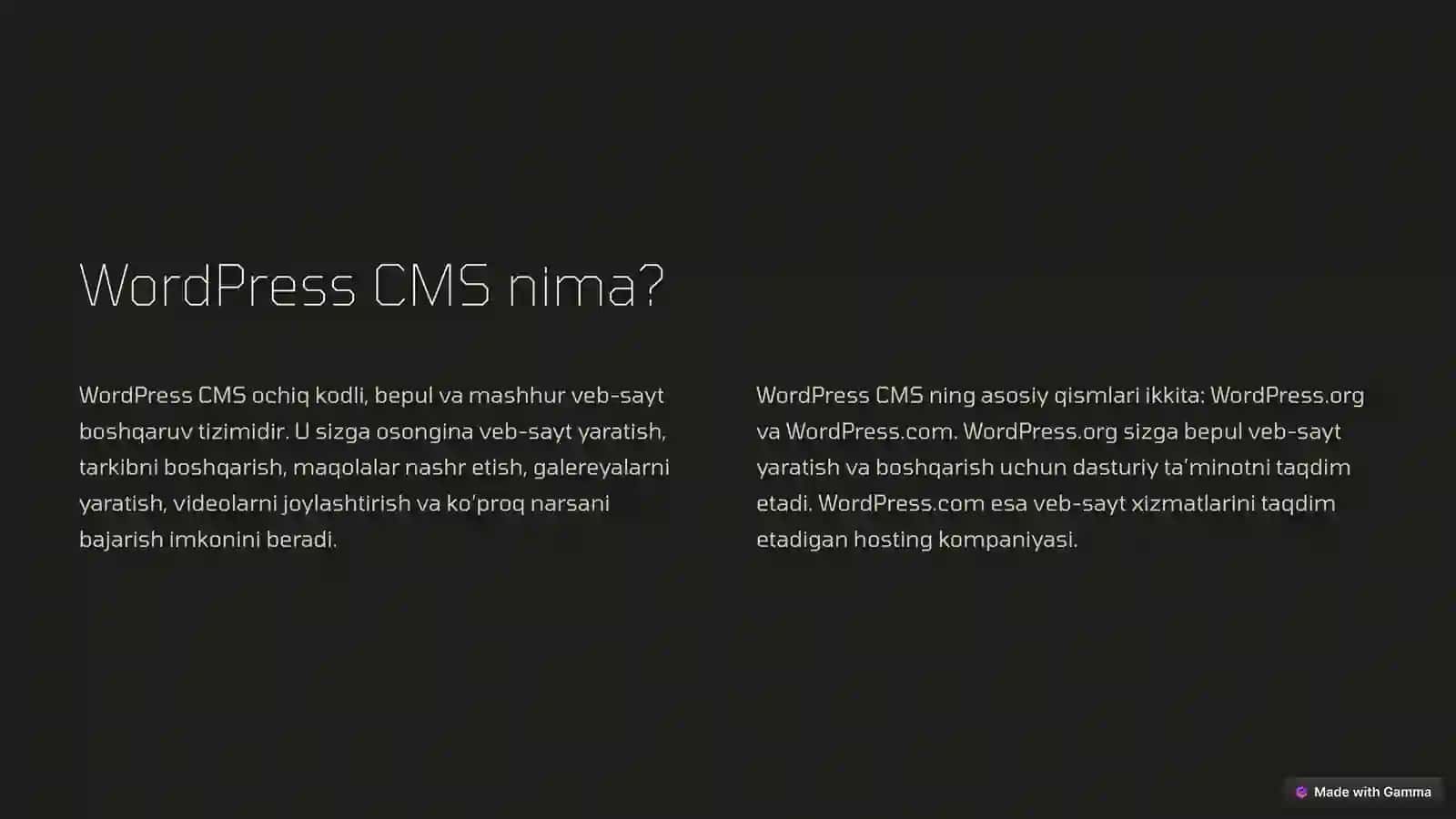 WordPress CMS: Imkoniyatlar Olamiga Sayohat 2