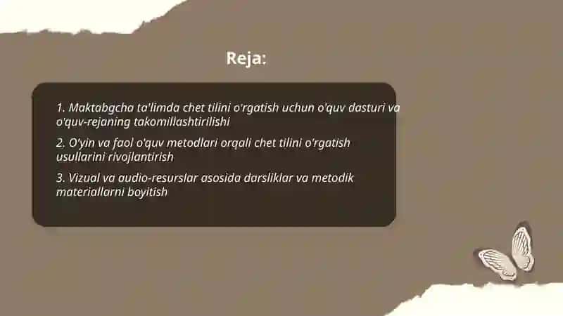 Maktabgcha ta'limda chet tilini o'rgatishning metodik ta'minotini takomillashtirish 2