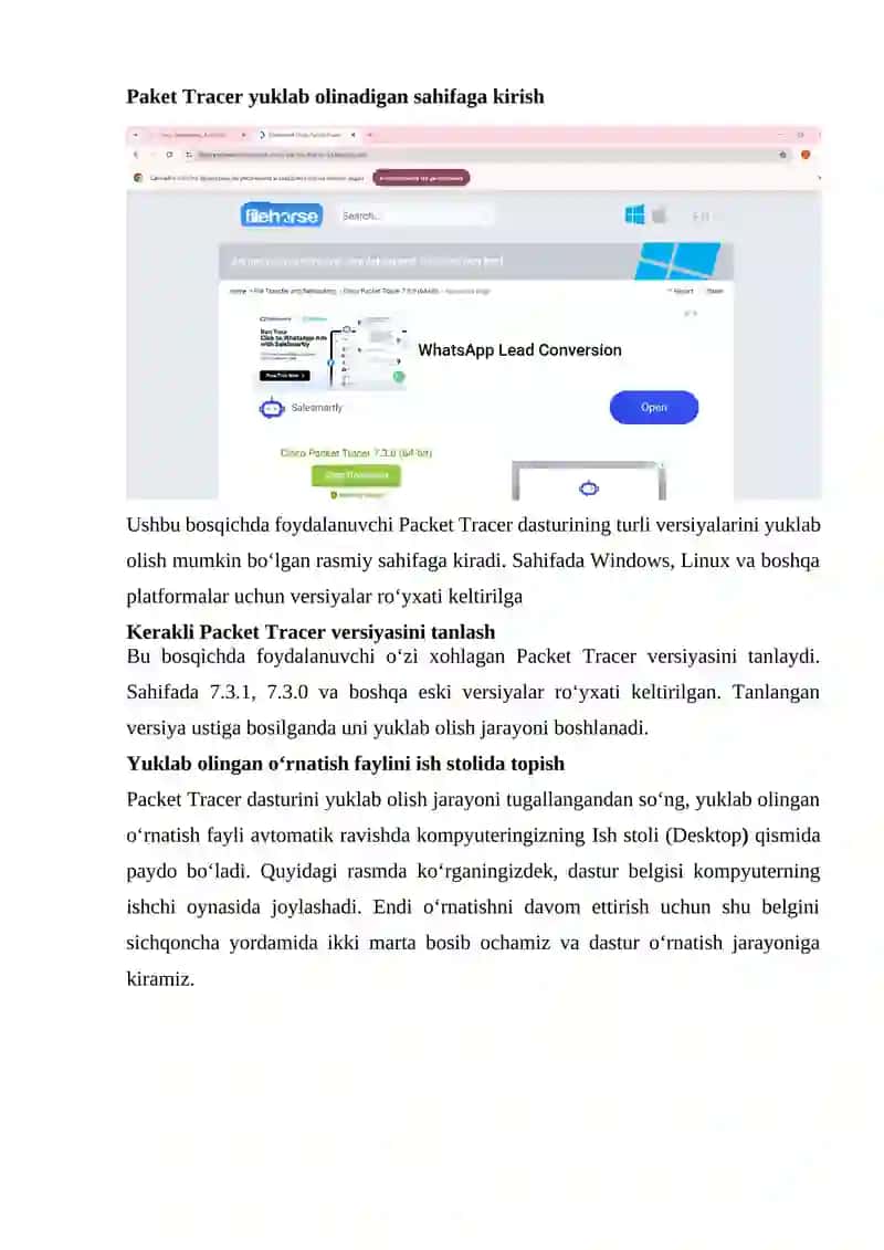 Packet Tracer yuklab olinadigan sahifaga kirish 2