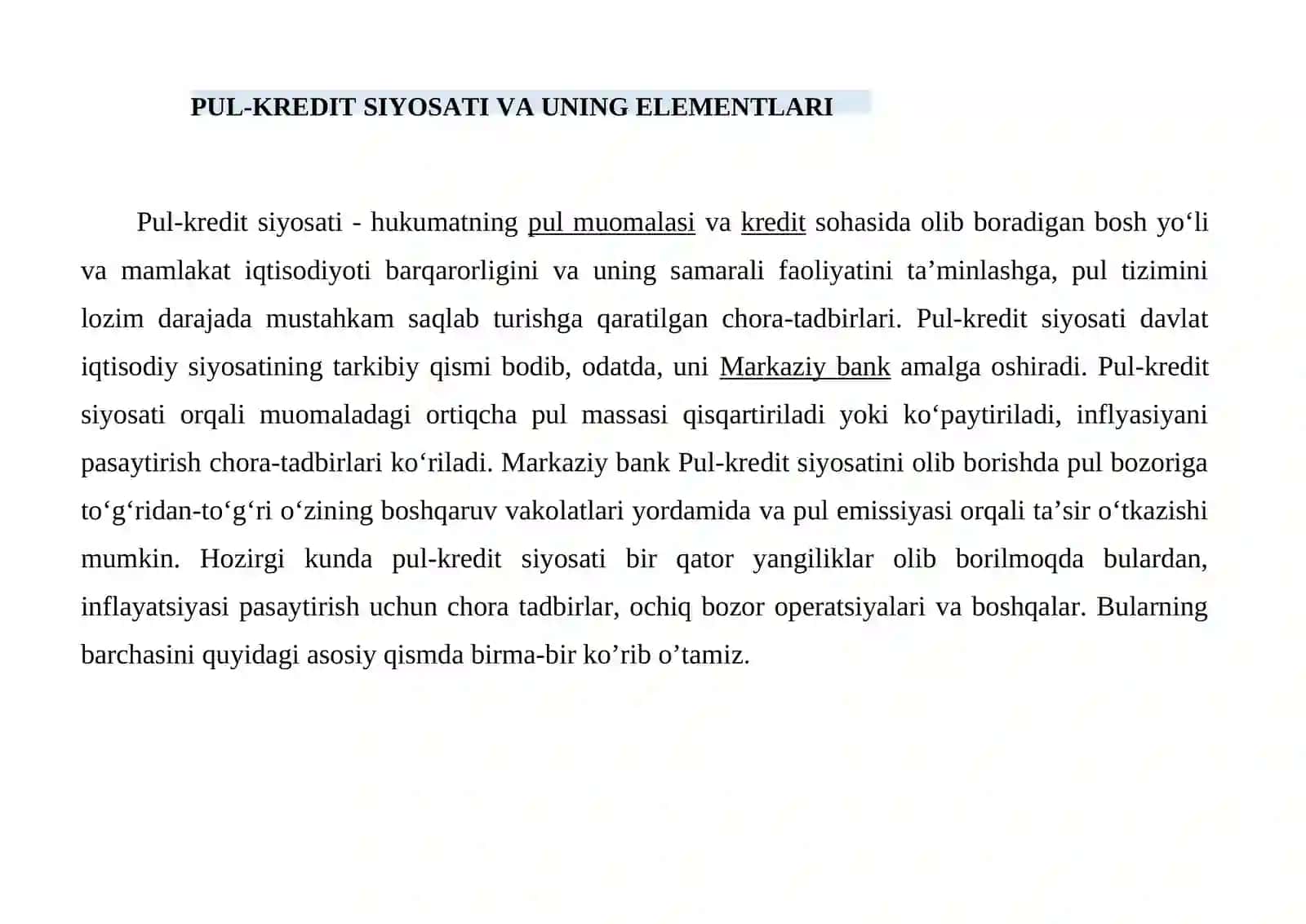 Pul kredit siyosati 2
