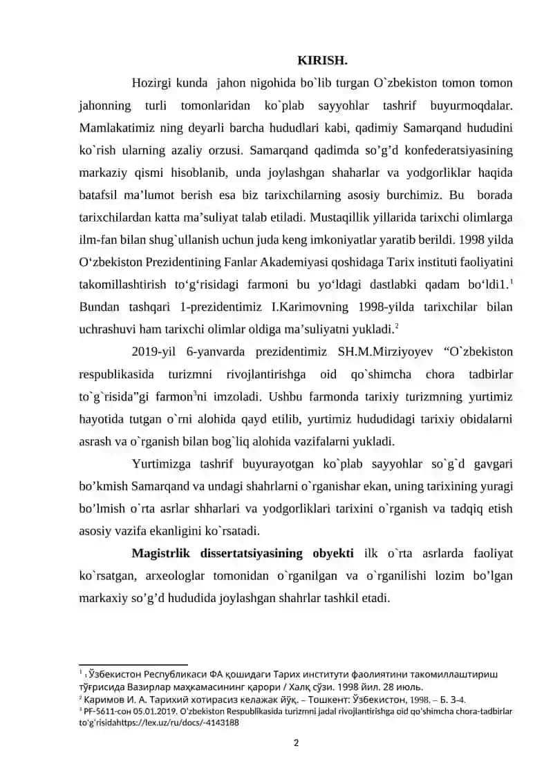 “MARKAZIY SO`G`D ILK O`RTA ASR SHAHARLARINING O`RGANILISHI” 2