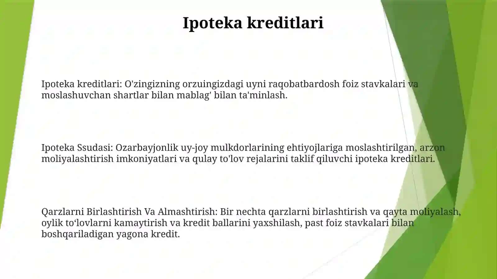 Ipoteka Ssudasi.Qarzlarni Birlashtirish Va Almashtirish 2