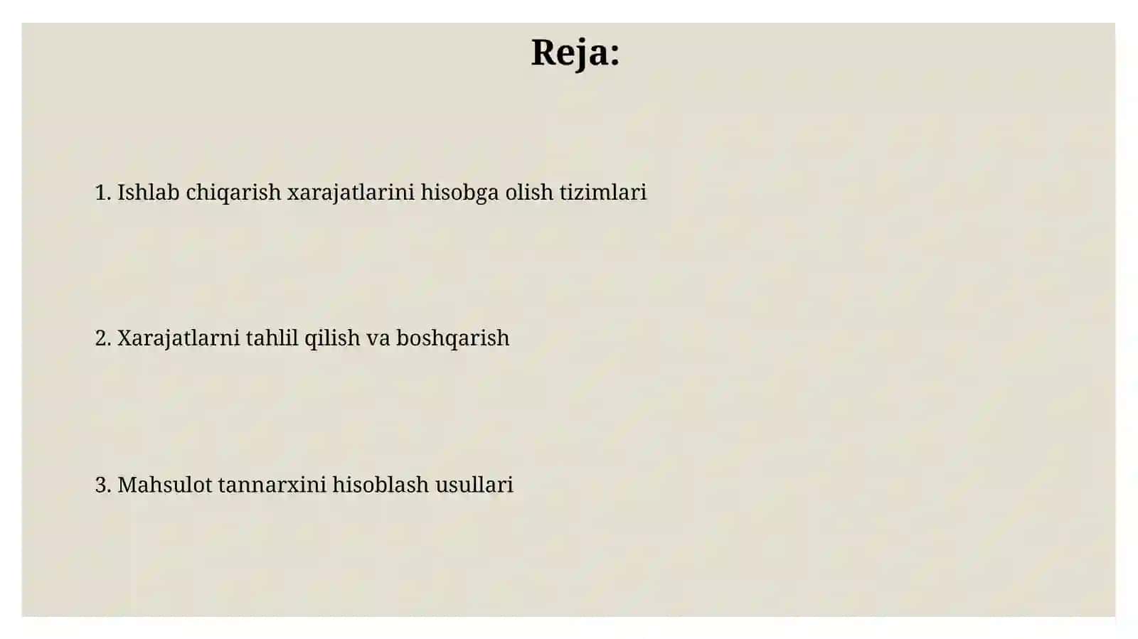Ishlab chiqarish xarajatlar hisobi 2