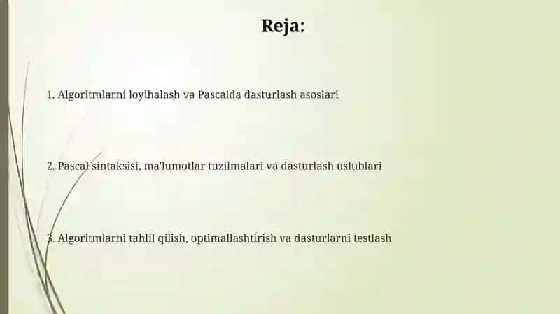 Algoritmlarni loyihalash va Pascalda Dasturlash 2
