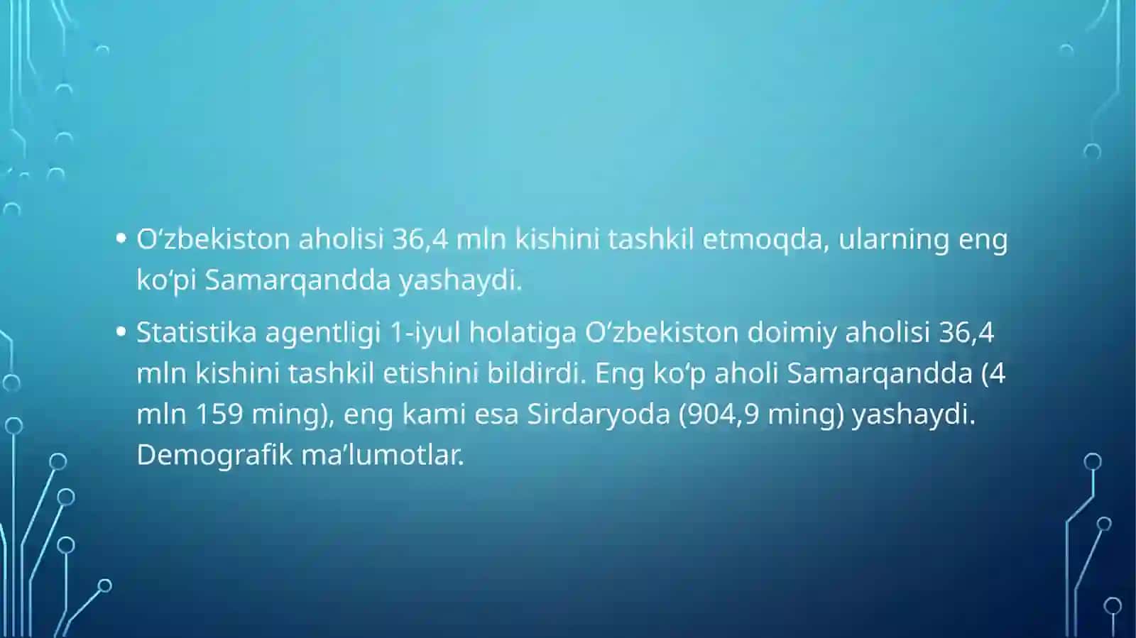 Aholi soni va tarkibi statistikasi 2