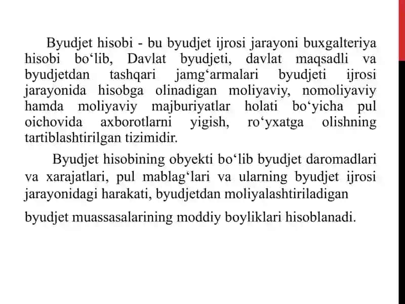 Byudjet hisobining mazmuni 2