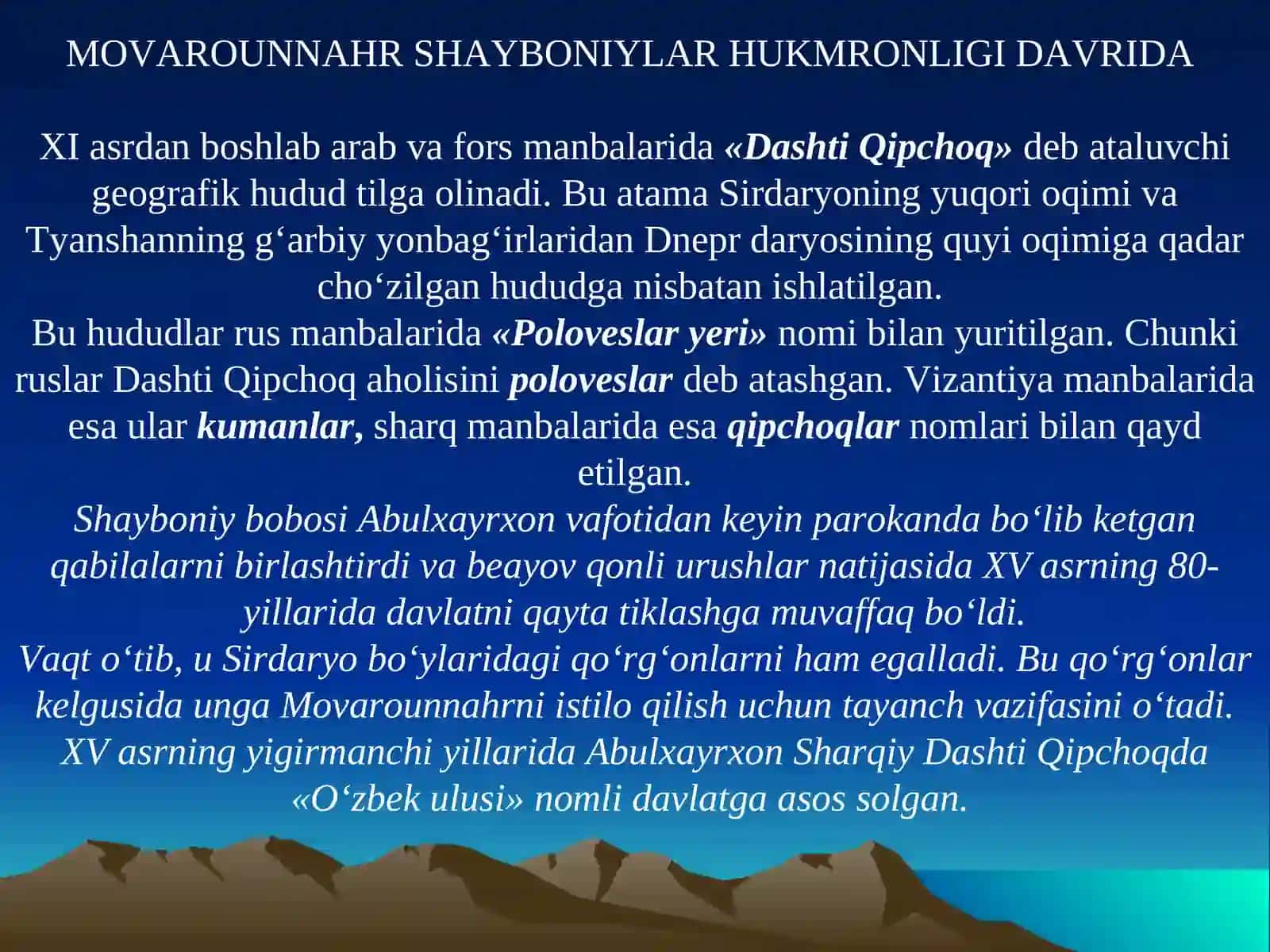 O‘ZBEKISTON TARIXIXVI-XX asr boshlari 2