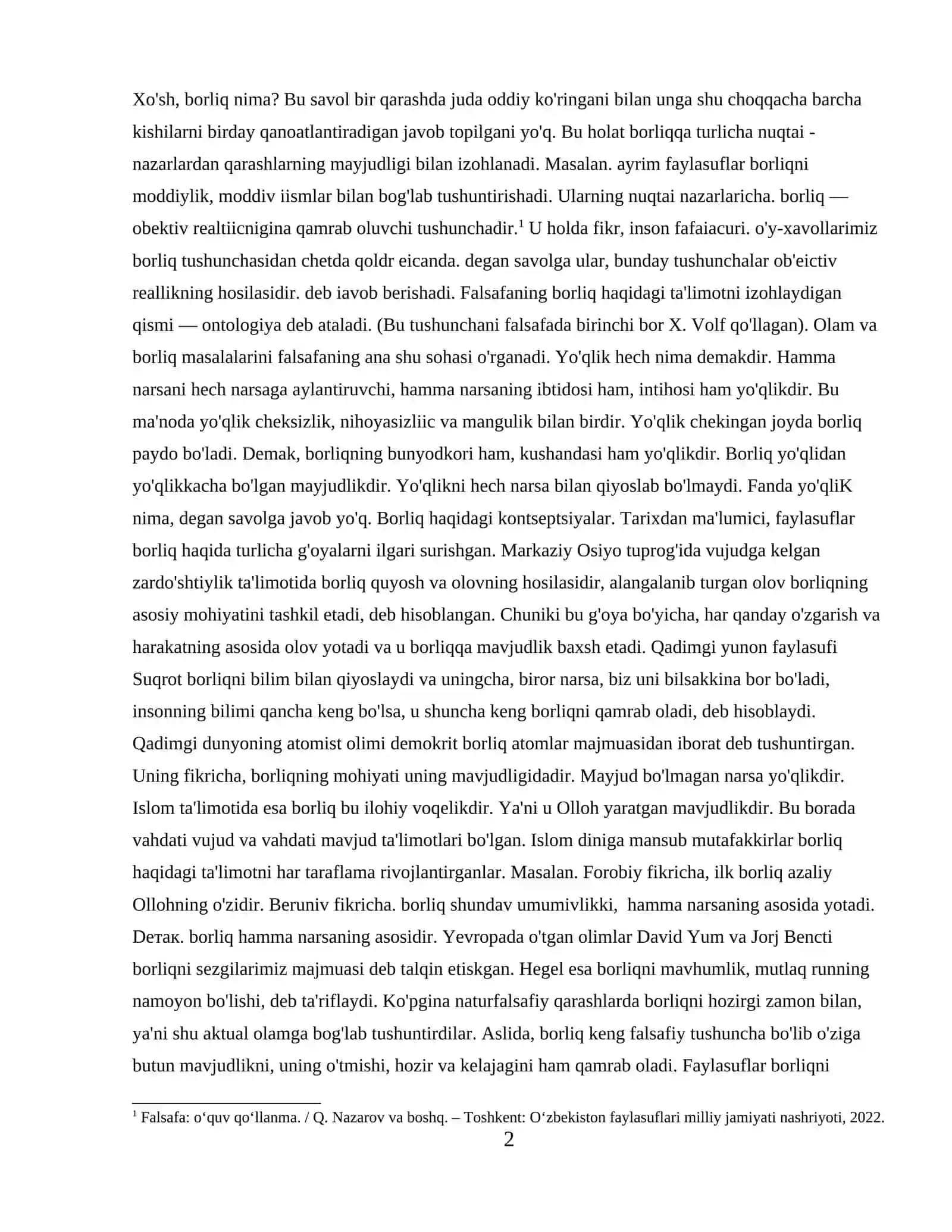 BORLIQ FALSAFASI. ONTOLOGIYA 2