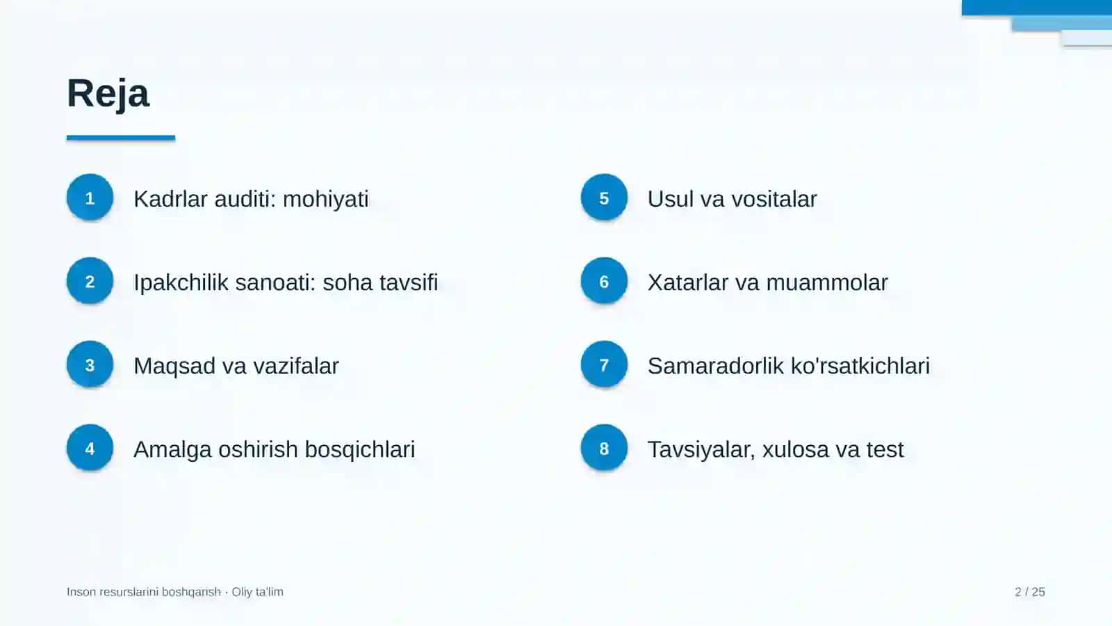 Ipakchilik sanoatida kadrlar auditi 2