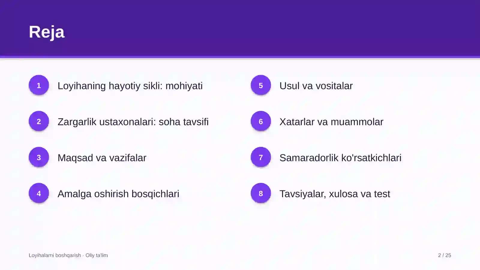 Zargarlik ustaxonalarida loyihaning hayotiy sikli 2